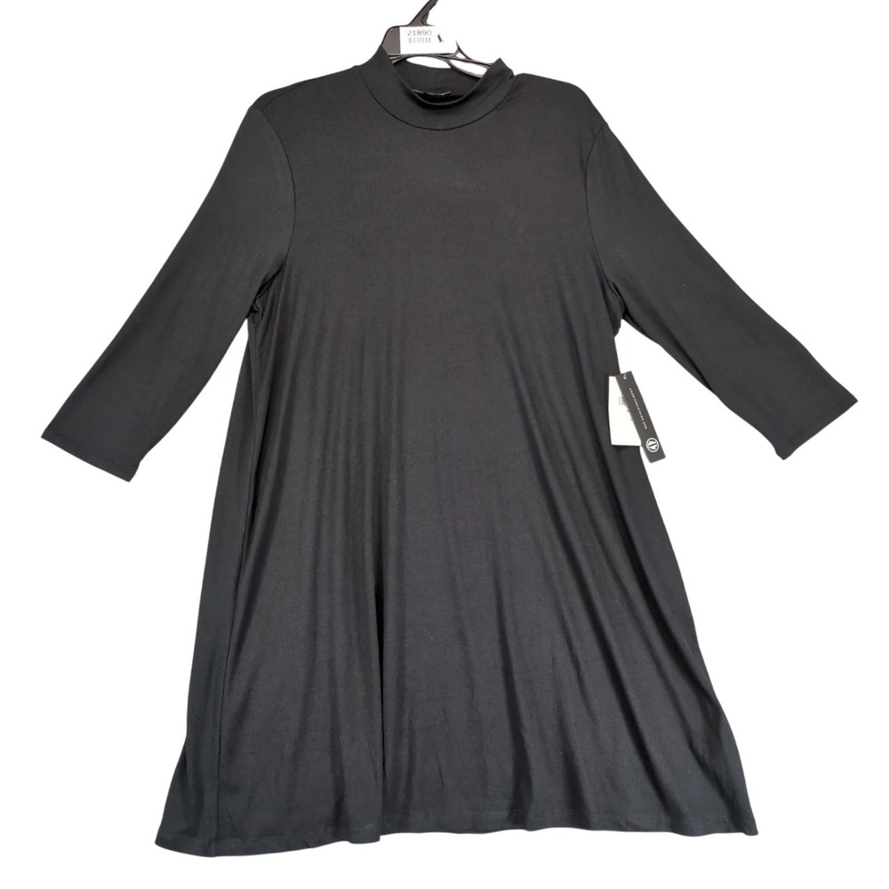 NWT As U Wish Black Knee-Length Shirt Dress Sz XL Mock Neck Minimalist Grunge